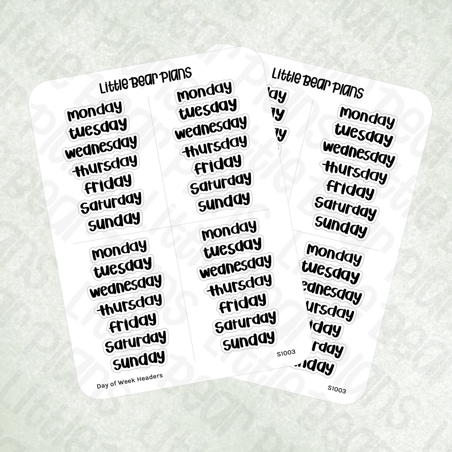 Day of Week Header Labels Sticker Sheet