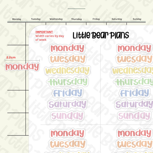 Day of Week Header Labels Sticker Sheet