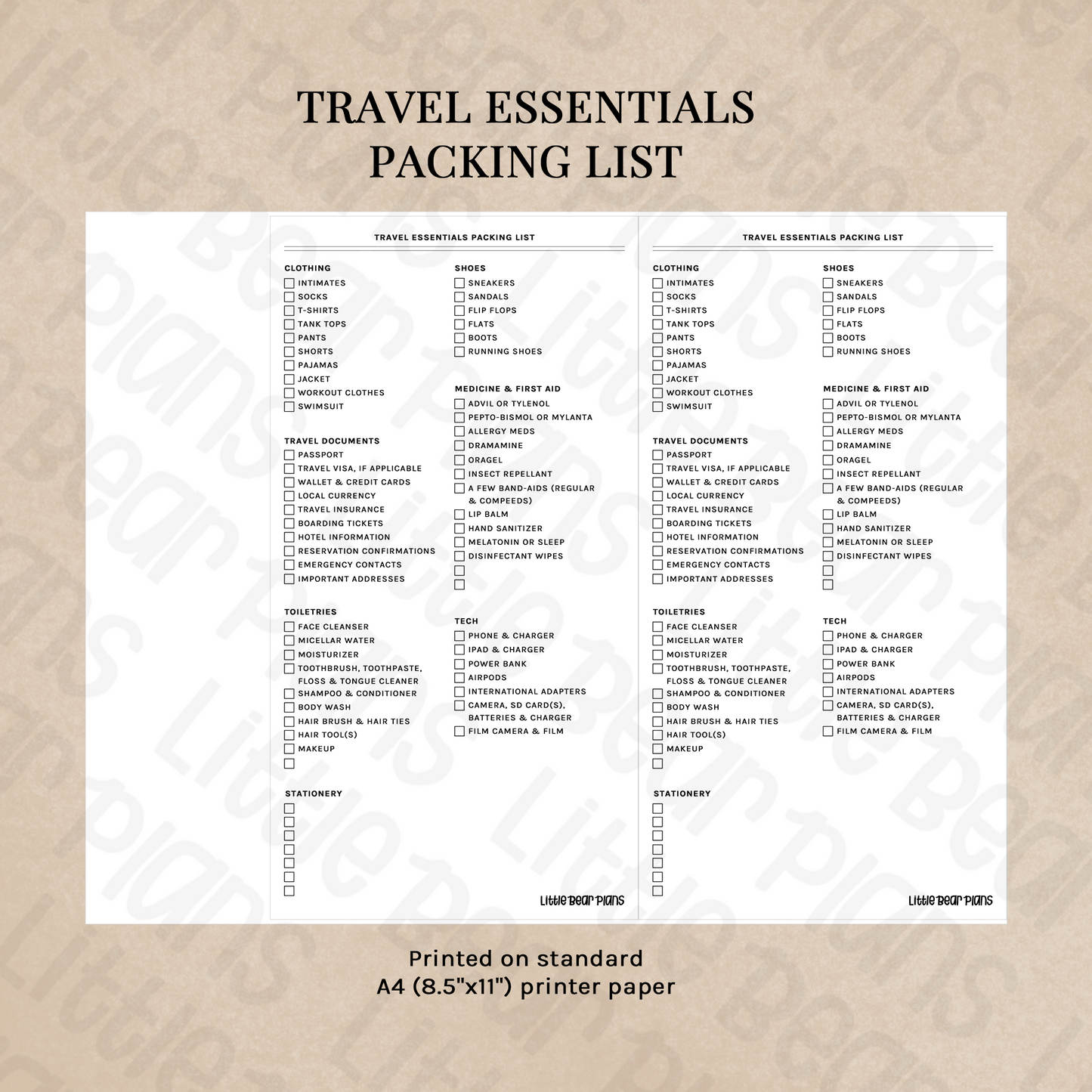 Printable Travel Essentials Check List