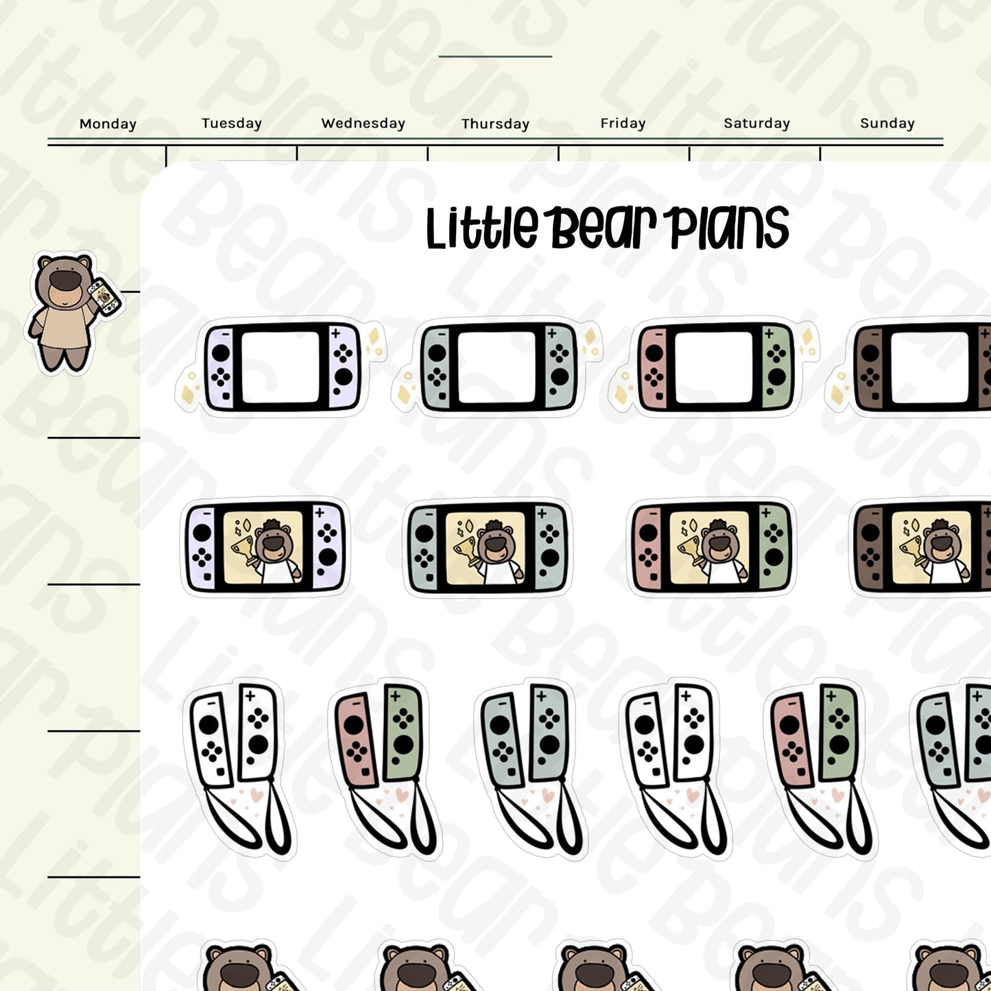 Nintendo Switch Gaming Bear Sticker Sheet