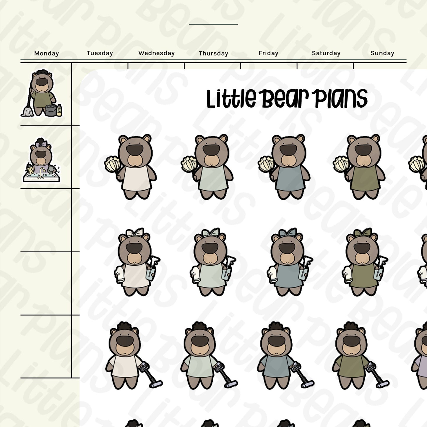 Cleaning Bear Sticker Sheet