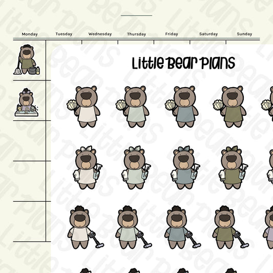 Cleaning Bear Sticker Sheet