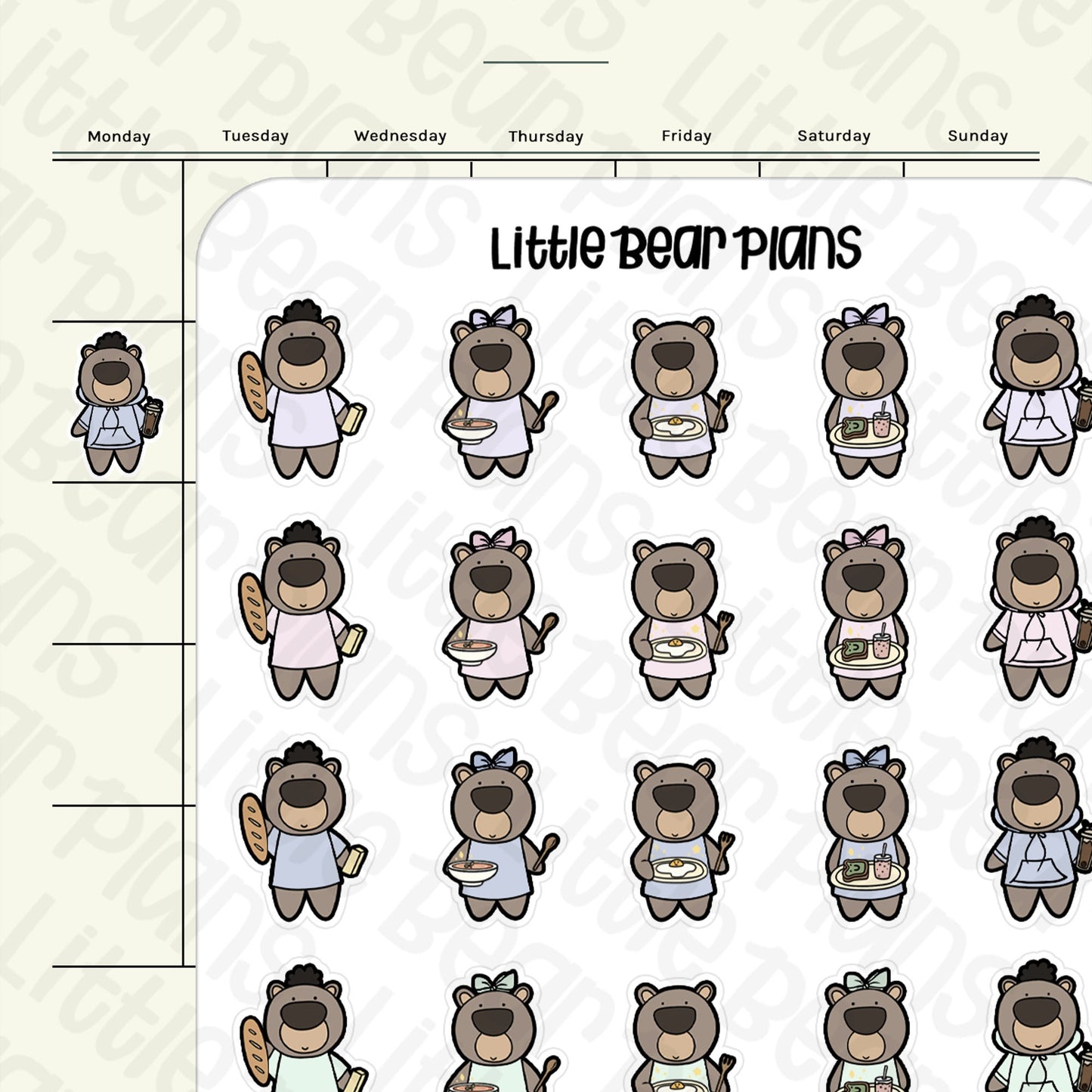 Little Bear with Food Deco Sticker Sheet