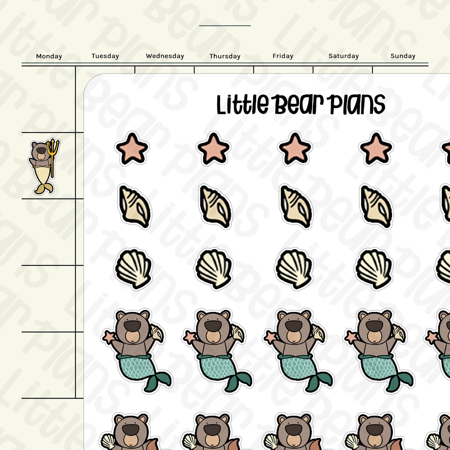 Ocean's Mermaid Bear Sticker Sheet