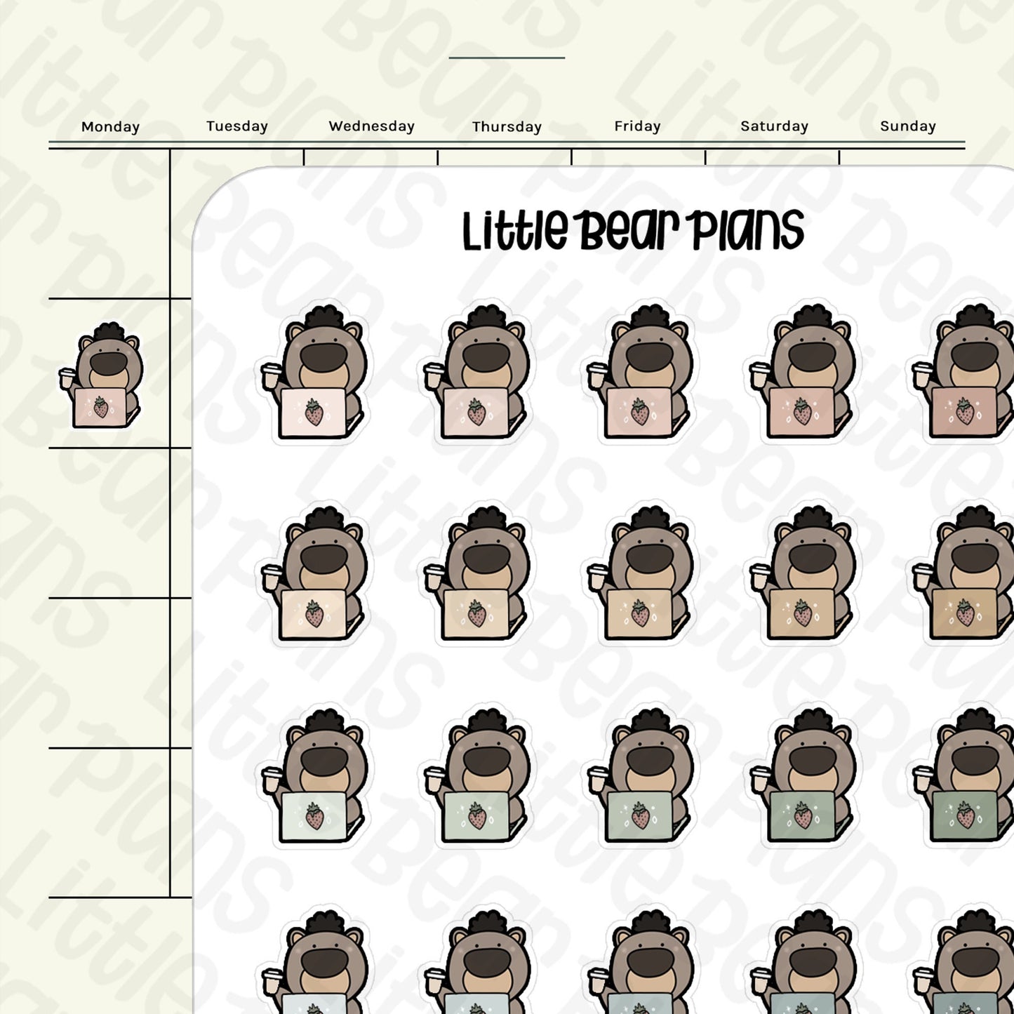 Working Boy Bear with Espresso Cup Sticker Sheet