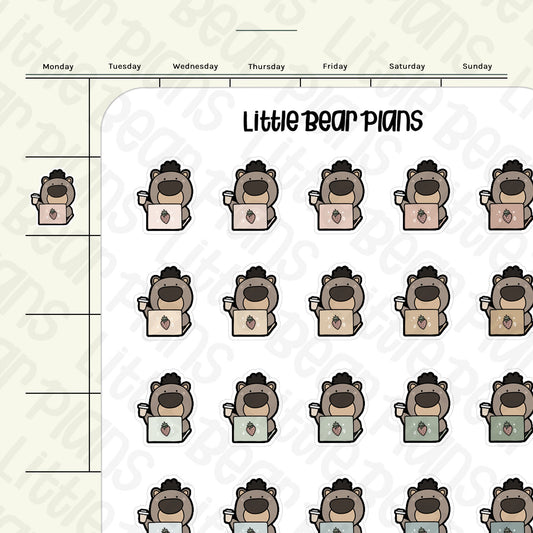 Working Boy Bear with Espresso Cup Sticker Sheet