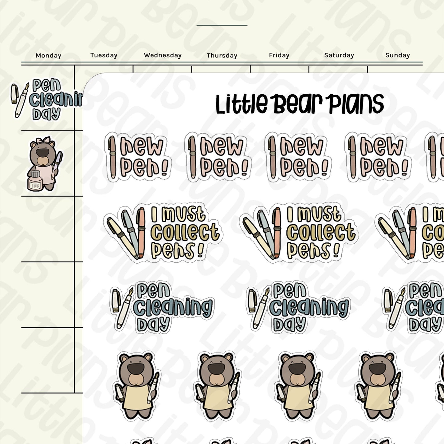 Fountain Pen Bear Deco Sticker Sheet