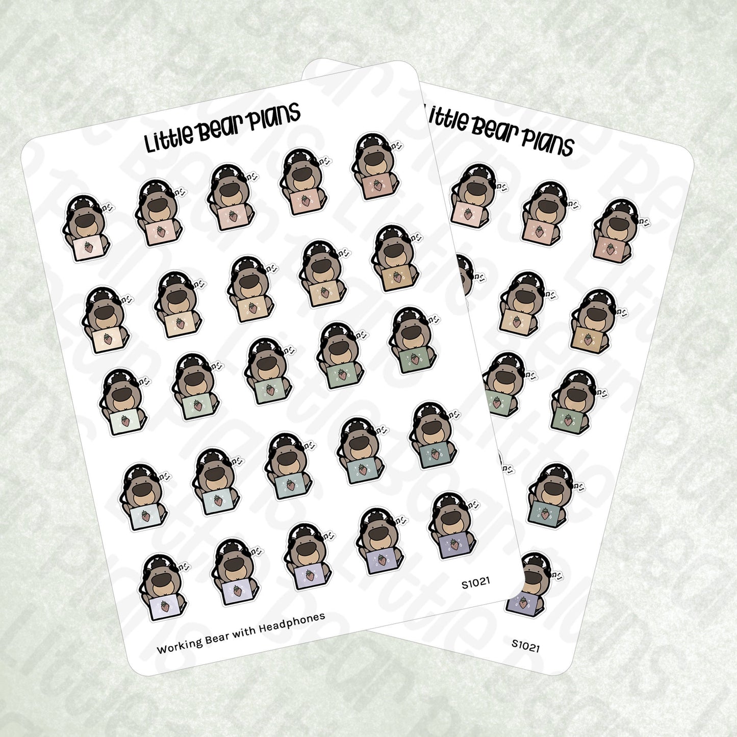 Music Bear with Headphones Working Deco Sticker Sheet