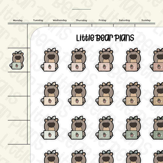Working Bear with Coffee Cup Sticker Sheet