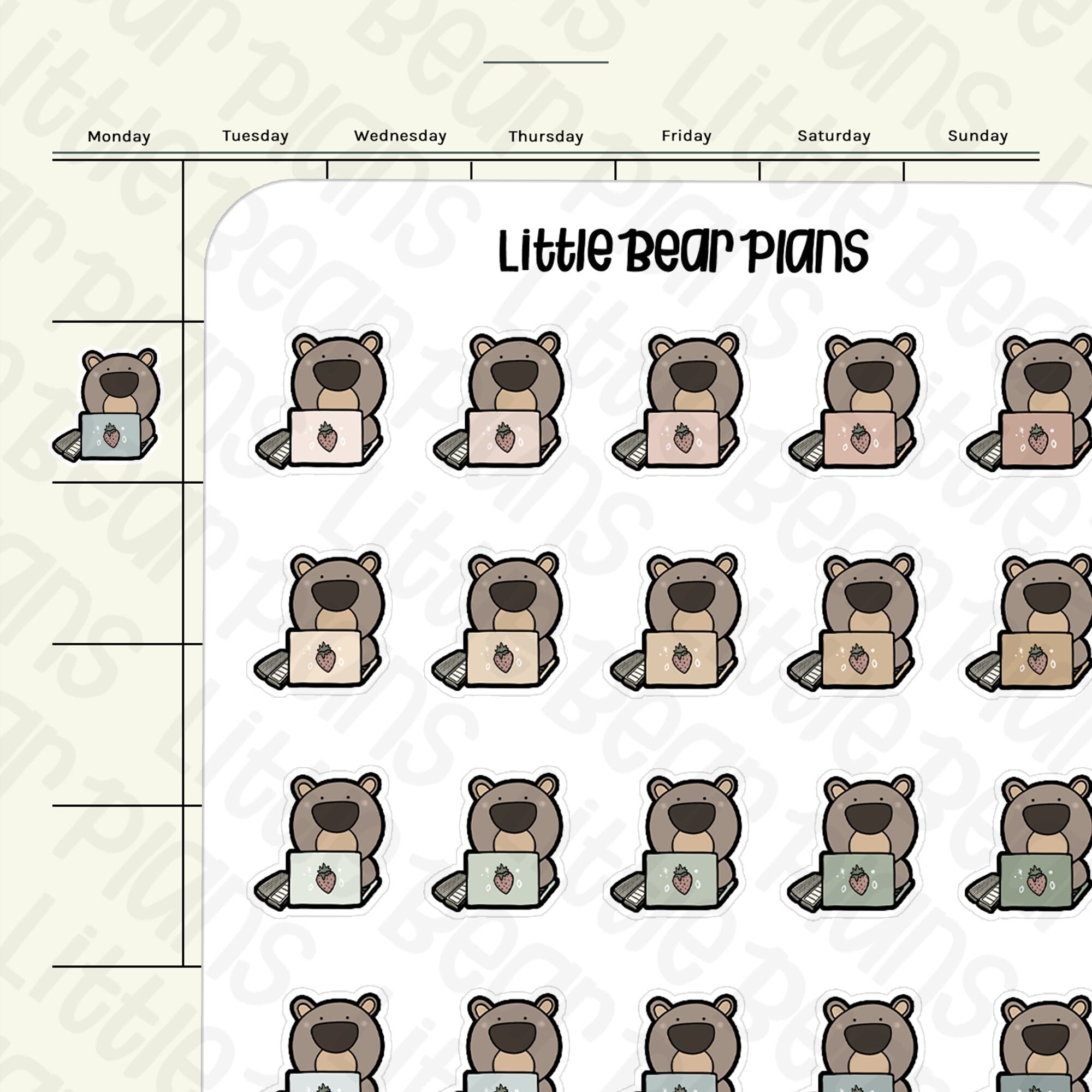 Working Bear with Hobonichi Weeks Sticker Sheet – littlebearplans