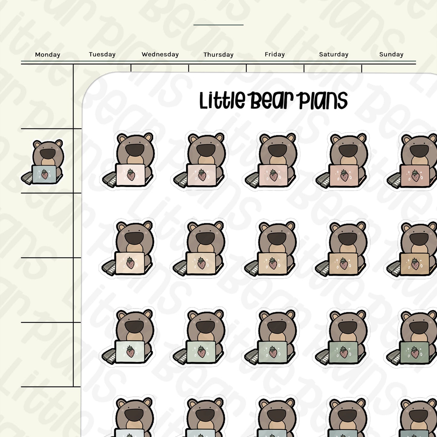 Working Bear with Hobonichi Weeks Sticker Sheet