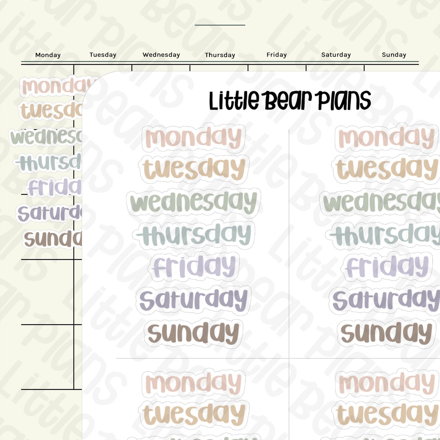 Day of Week Header Labels Sticker Sheet