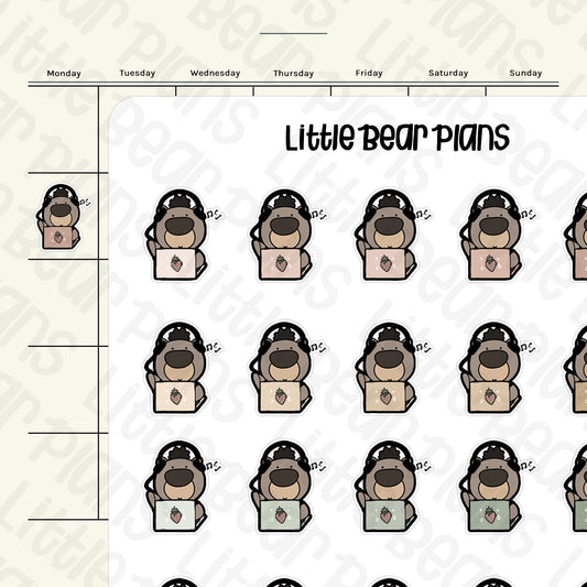 Music Bear with Headphones Working Deco Sticker Sheet